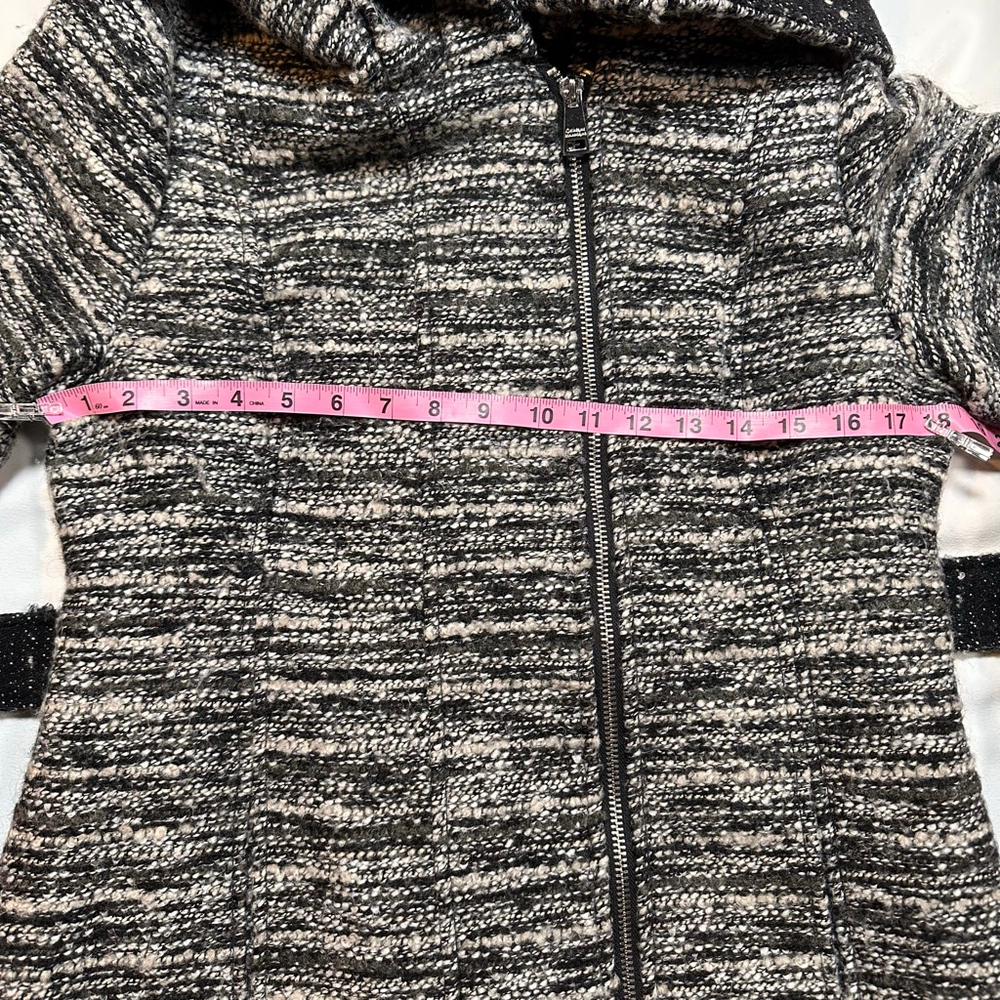 Catherine Malandrino Black White Boucle Hooded Belted Coat | Minimal Luxe Winter - Picture 4 of 13